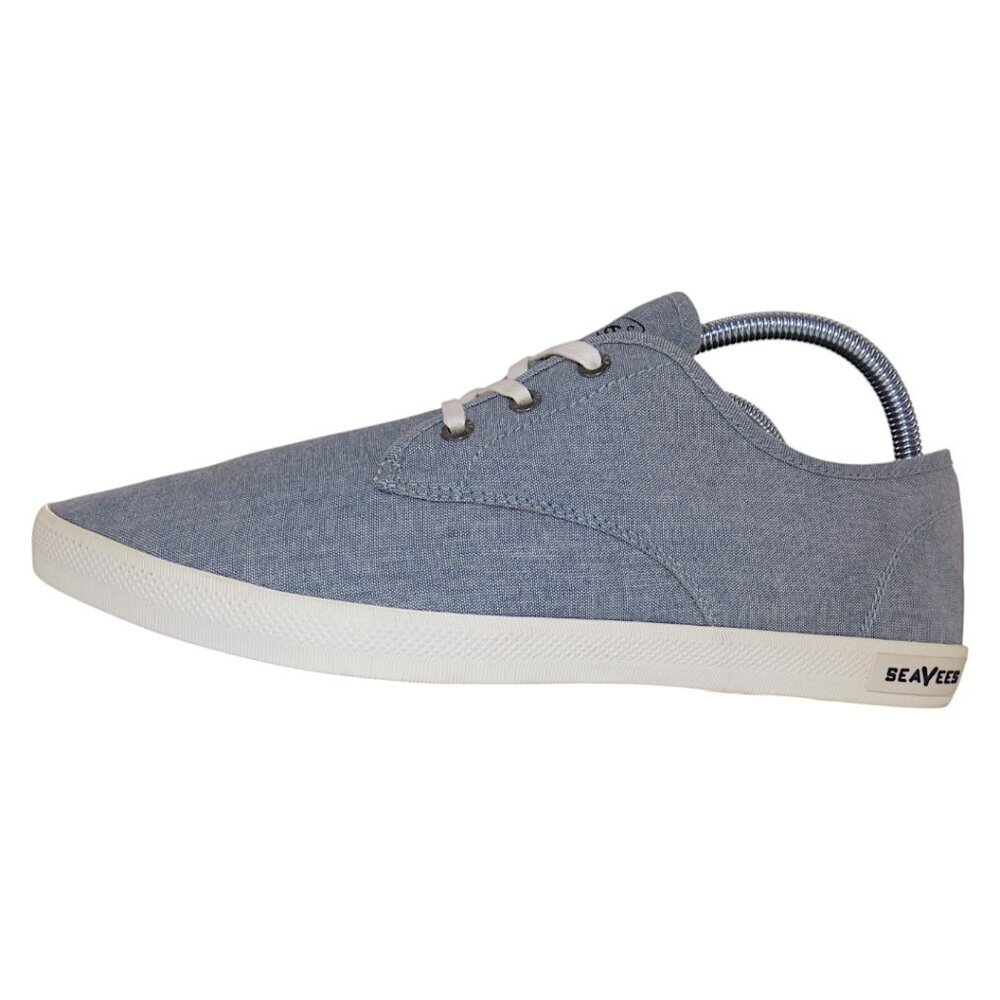 SeaVees Vegan Cotton Chambray Sneakers Coastal Minimalist Eco Retro Size 13 Blue - Picture 6 of 14